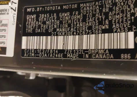 2007 Toyota Matrix Xr from USA, damaged, VIN 2T1KR30E47C675166